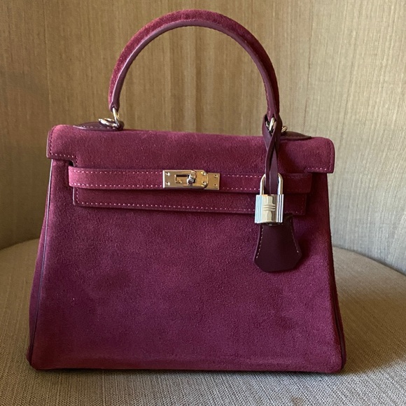 Handbags - 25cm genuine suede leather wine burgundy red top handle handbag bk25